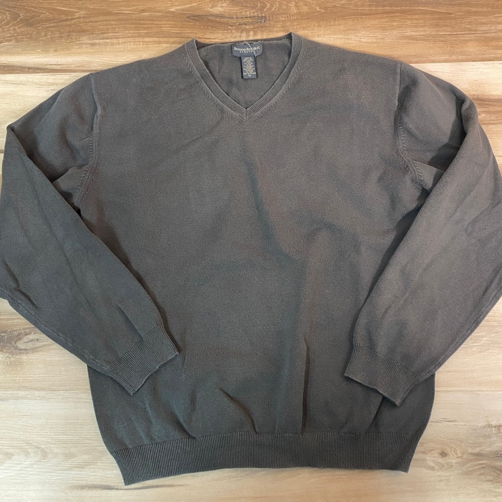 Banana Republic Sweater Mens XL Y2K V Neck Long Sleeve Gray